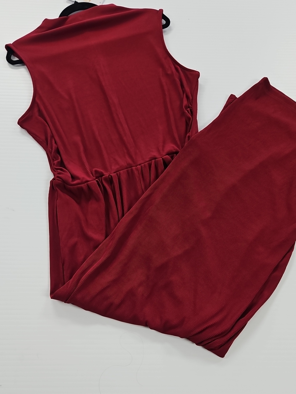 Pretty Garden Sleeveless Wine Maxi Jumpsuit with Gathered Waist And Zip Back